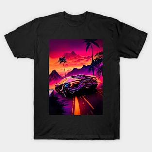 Synthwave aesthetic sport car with palms T-Shirt